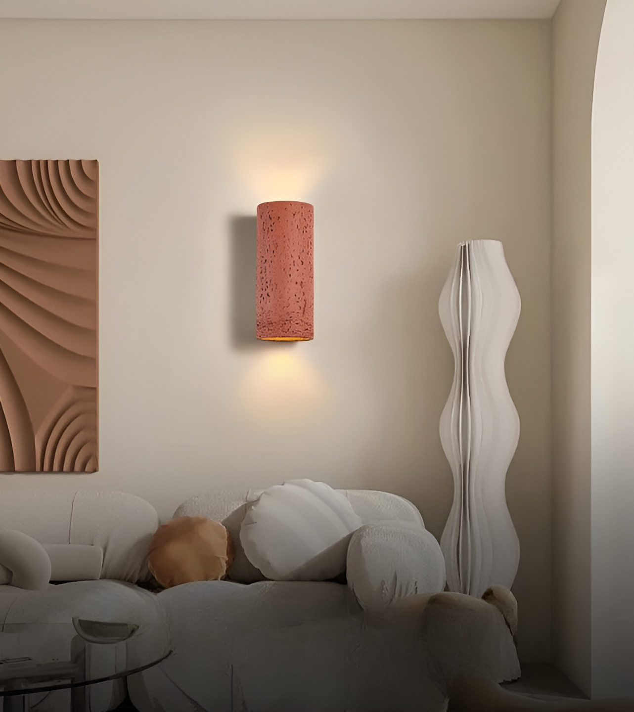 Cylinder Tube Wall Light Wabi Sabi Stone LED Sconce NALANI