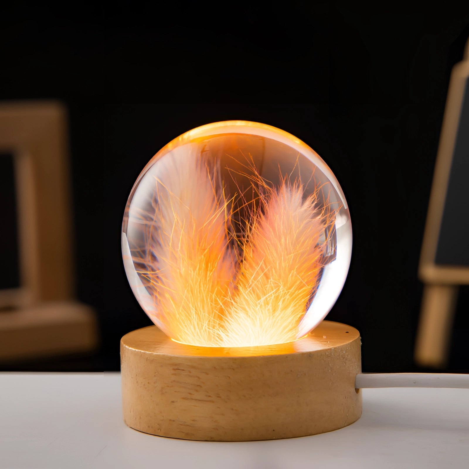 Dandelion Resin Lamp With LED Wooden Base Night Light NALANI