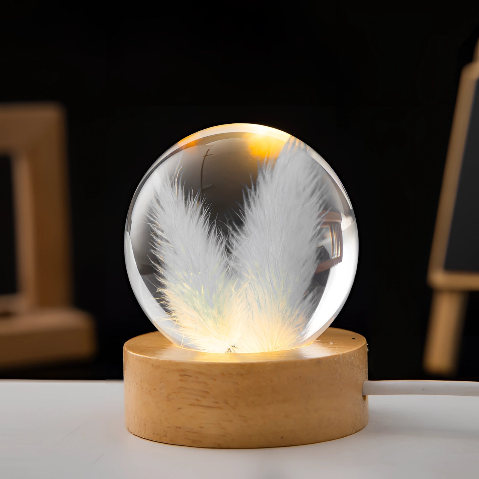 Dandelion Resin Lamp With LED Wooden Base Night Light NALANI