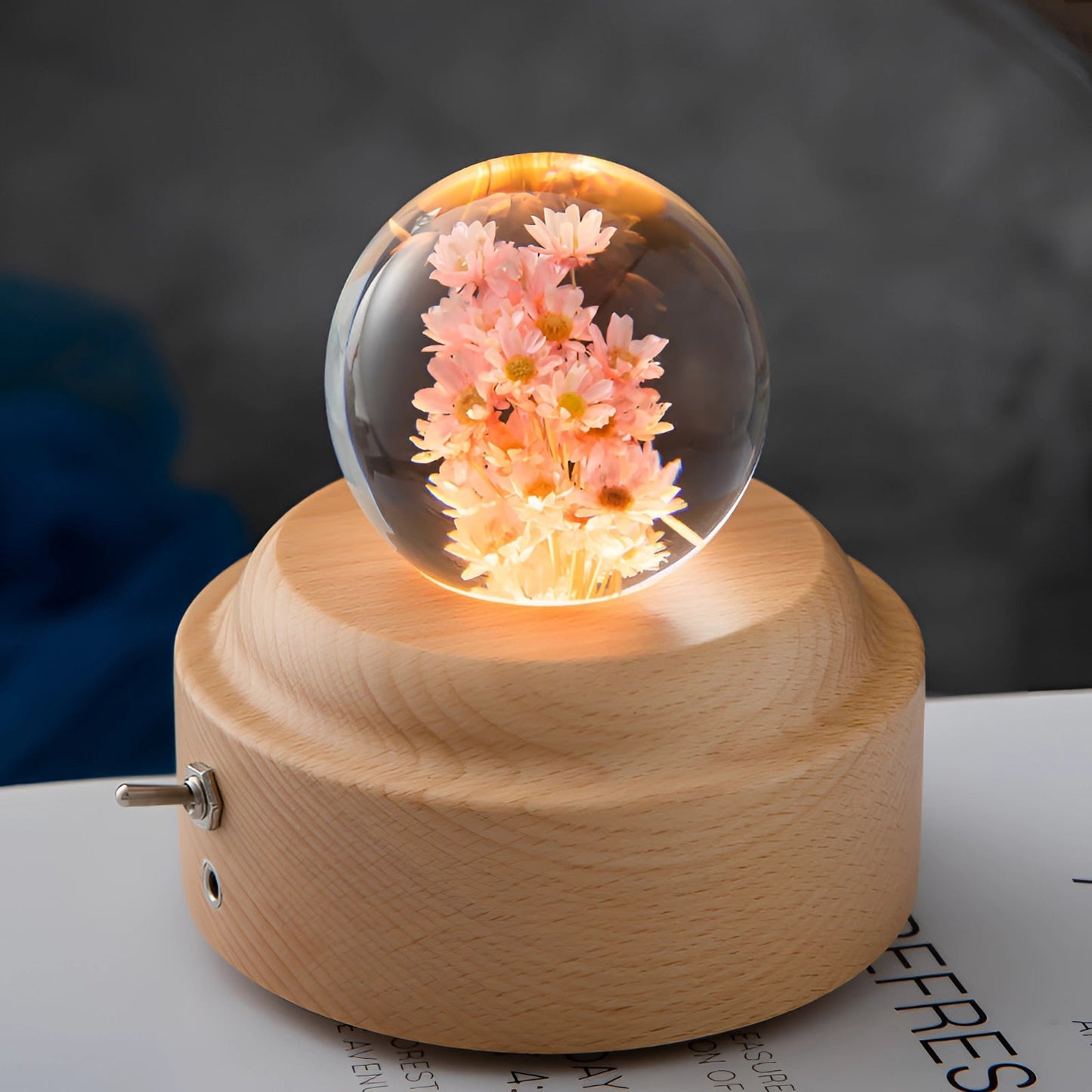Dandelion Resin Lamp With LED Wooden Base Night Light Rode Madelief B NALANI