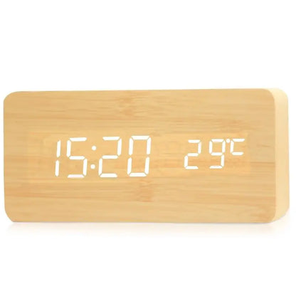 Digital Wooden Alarm Clock with LED Display and Temperature Bamboo NaLani