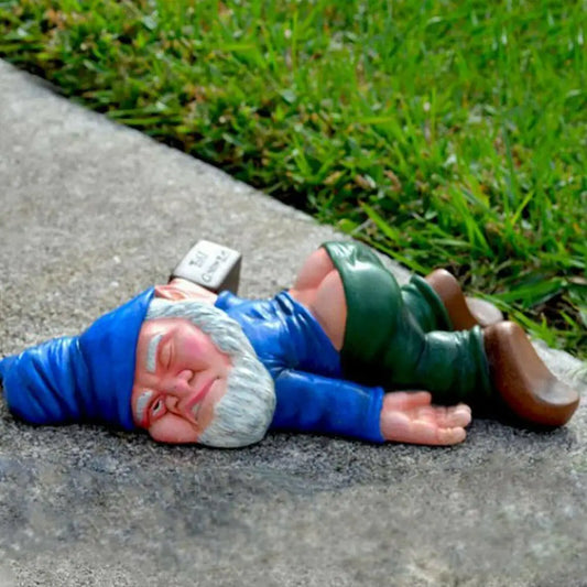 Drunken Gnome Garden Statue Creative Resin Ornament 13x9 cm SEREIN