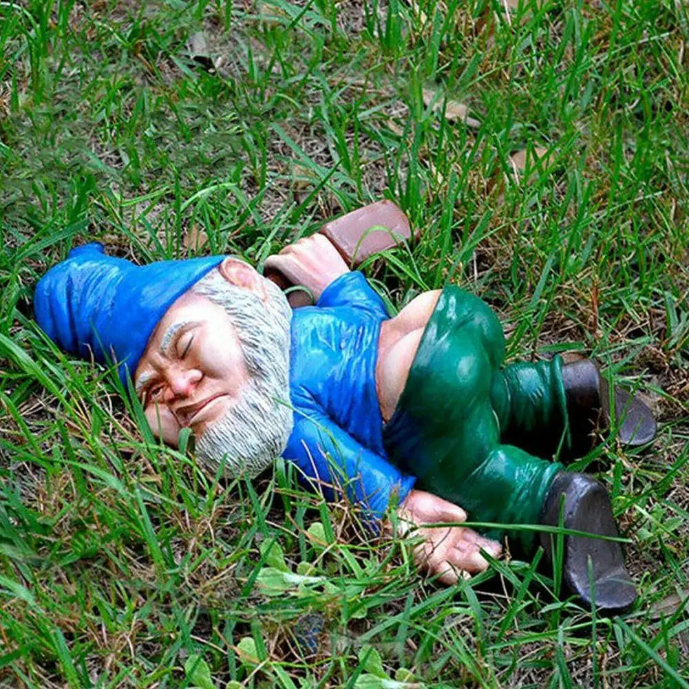 Drunken Gnome Garden Statue Creative Resin Ornament 13x9 cm SEREIN