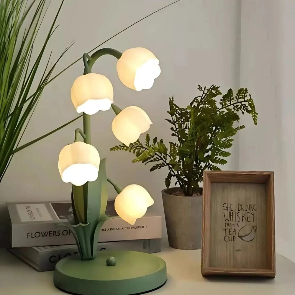 Elegant Bell Orchid Lamp with Soft Glow and Metallic Finish NaLani