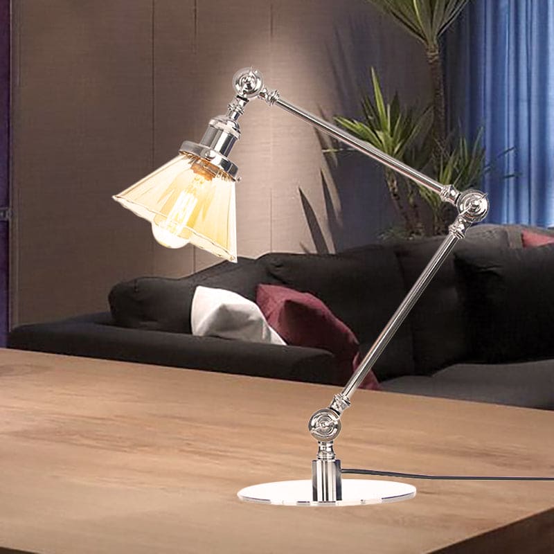 Elegant Cone Table Lamp In Clear Glass For Modern Decor Chrome Amber A NALANI