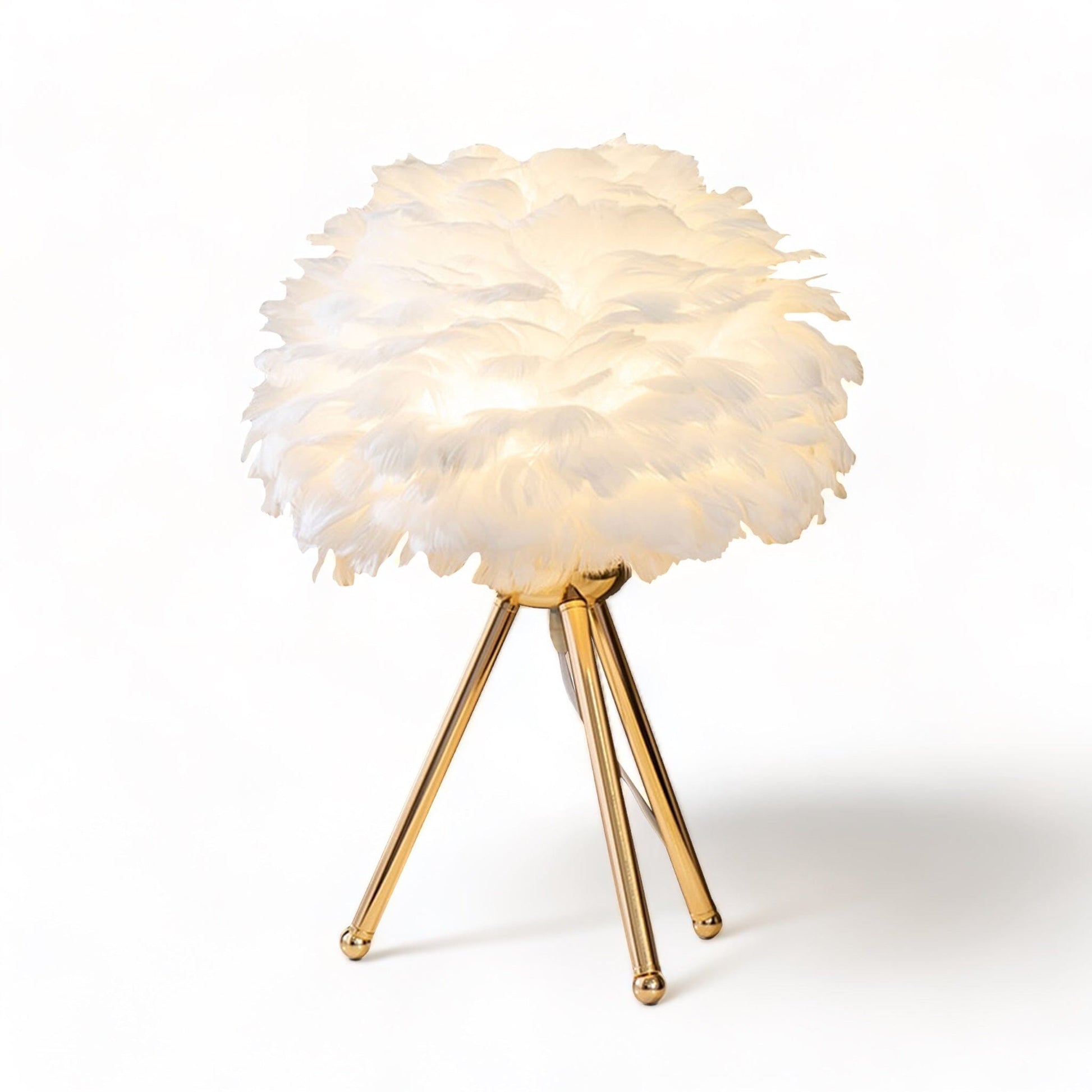 Elegant Feather Table Lamp With Soft Golden Ambient Light White Gold NALANI