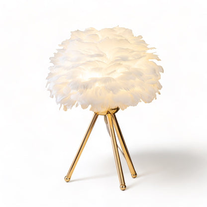Elegant Feather Table Lamp With Soft Golden Ambient Light White Gold NALANI