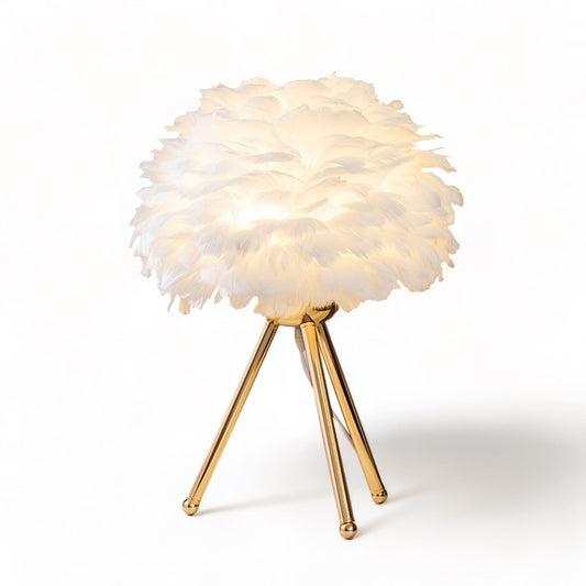 Elegant Feather Table Lamp With Soft Golden Ambient Light White Gold NALANI