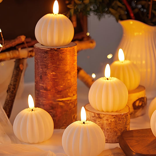 Elegant Flameless Block Candles for Cozy Ambiance and Décor Pumpkin Candles - 12 pieces NaLani