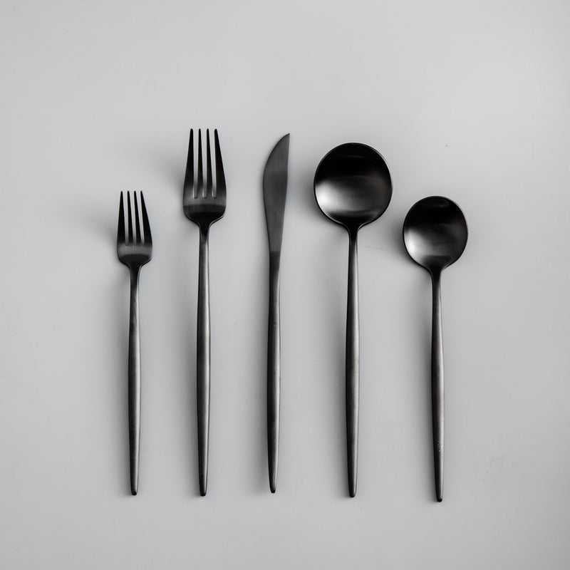 Elegant Golden Minimalist Cutlery Set For Modern Dining Matte Black NALANI