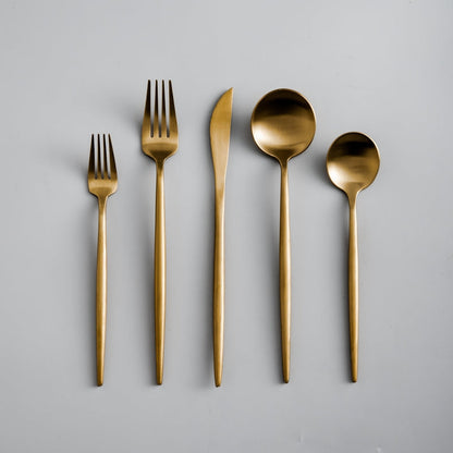 Elegant Golden Minimalist Cutlery Set For Modern Dining Matte Gold NALANI