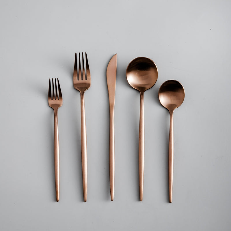 Elegant Golden Minimalist Cutlery Set For Modern Dining Matte Rose Gold NALANI