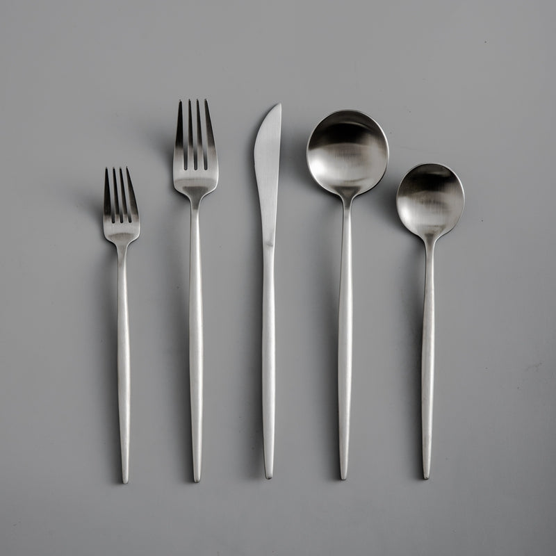 Elegant Golden Minimalist Cutlery Set For Modern Dining Matte Silver NALANI