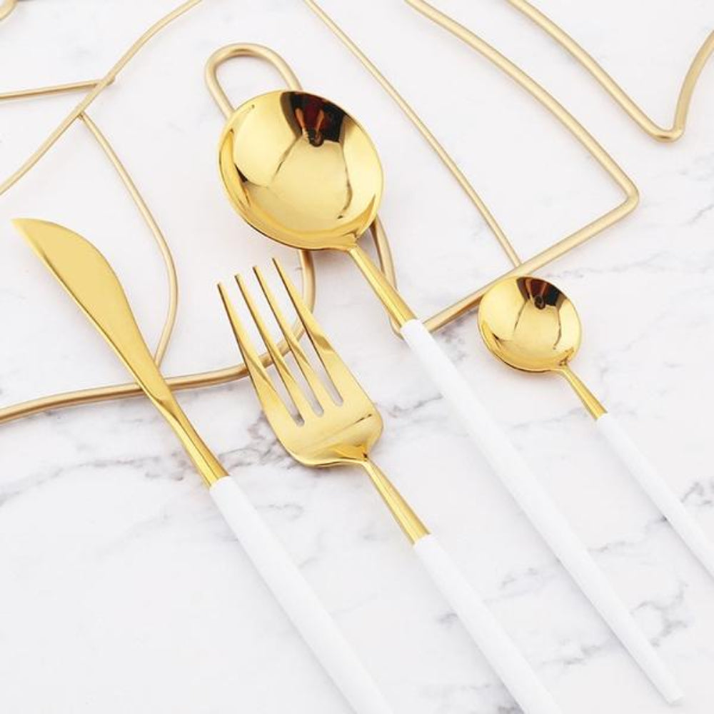 Everyday Gold Flatware Set With Matte White Handles NALANI