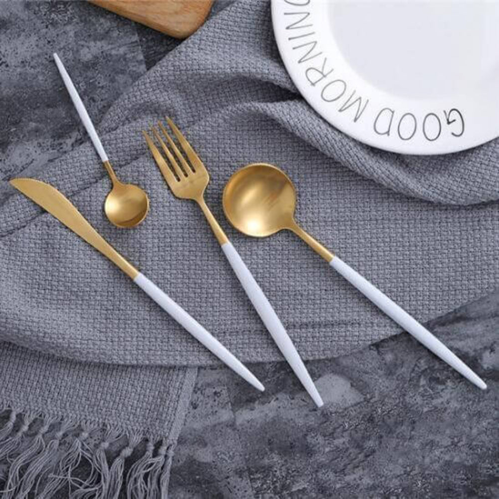 Everyday Gold Flatware Set With Matte White Handles NALANI