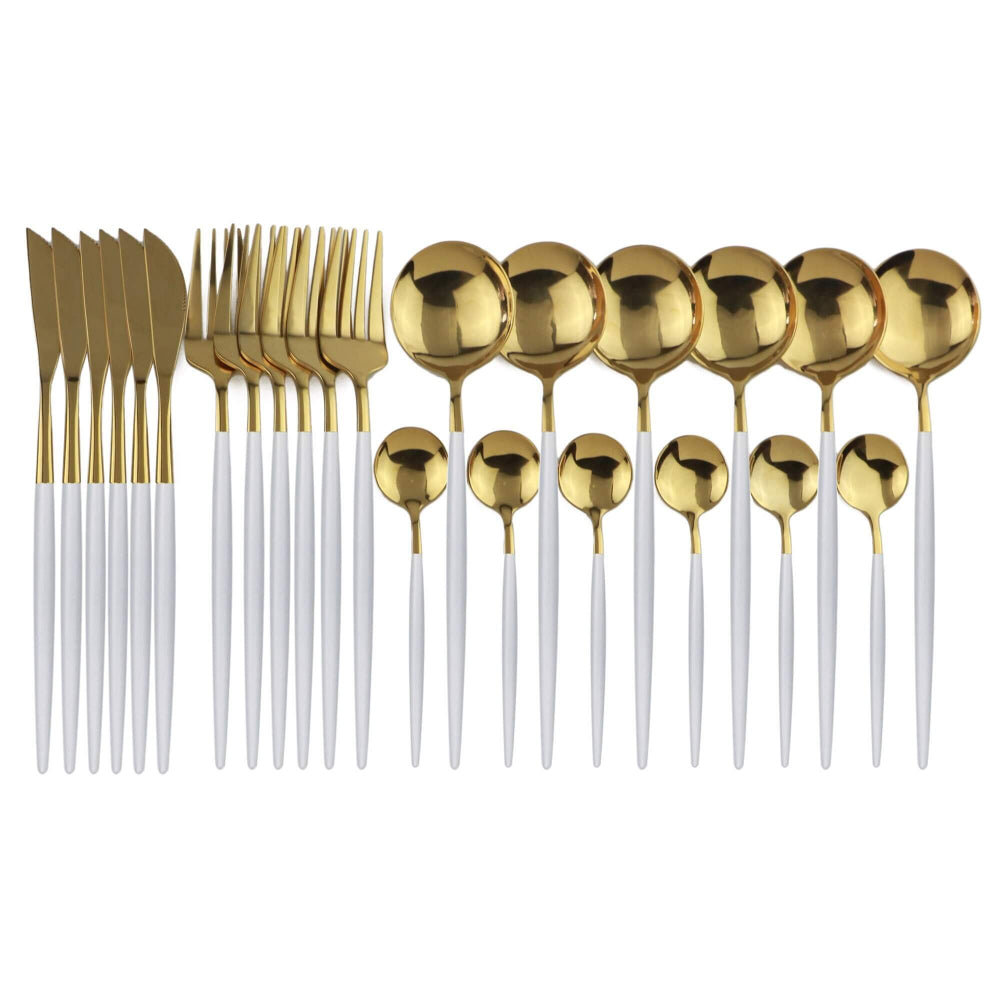 Everyday Gold Flatware Set With Matte White Handles NALANI