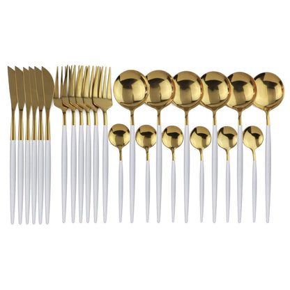 Everyday Gold Flatware Set With Matte White Handles NALANI