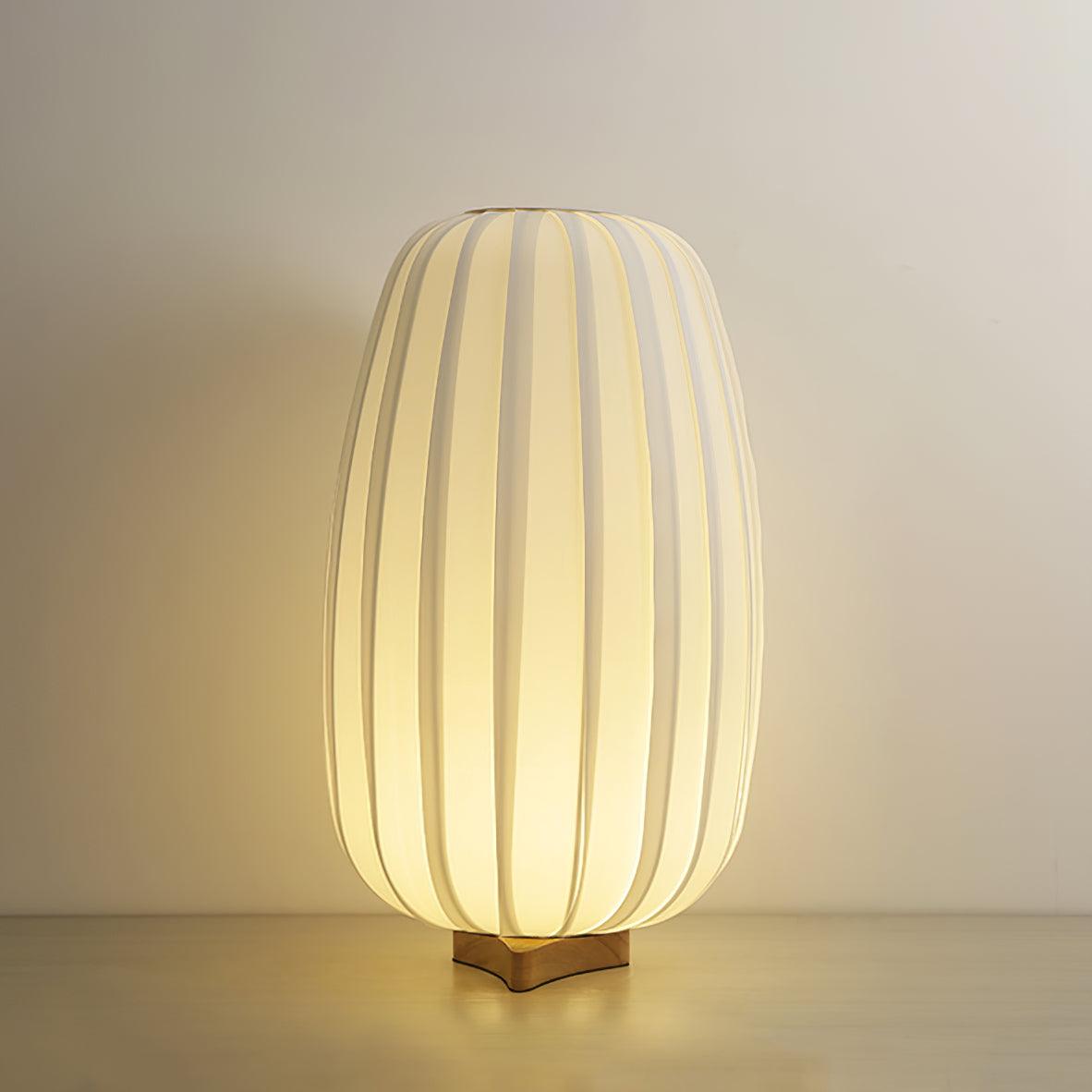 Fabric Minimalist Table Lamp With Bamboo Wood Design ∅ 10.6″ x H 19.6″ Dia 27cm x H 50cm Wood Color & White NALANI