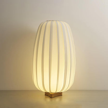 Fabric Minimalist Table Lamp With Bamboo Wood Design ∅ 10.6″ x H 19.6″ Dia 27cm x H 50cm Wood Color & White NALANI