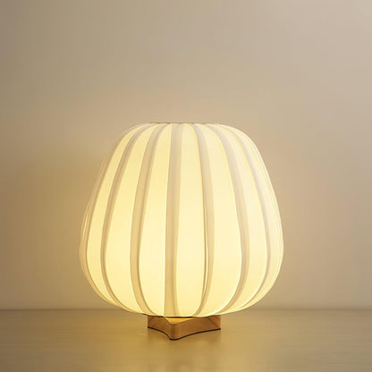 Fabric Minimalist Table Lamp With Bamboo Wood Design ∅ 11.8″ x H 11.8″ Dia 30cm x H 30cm Wood Color & White NALANI