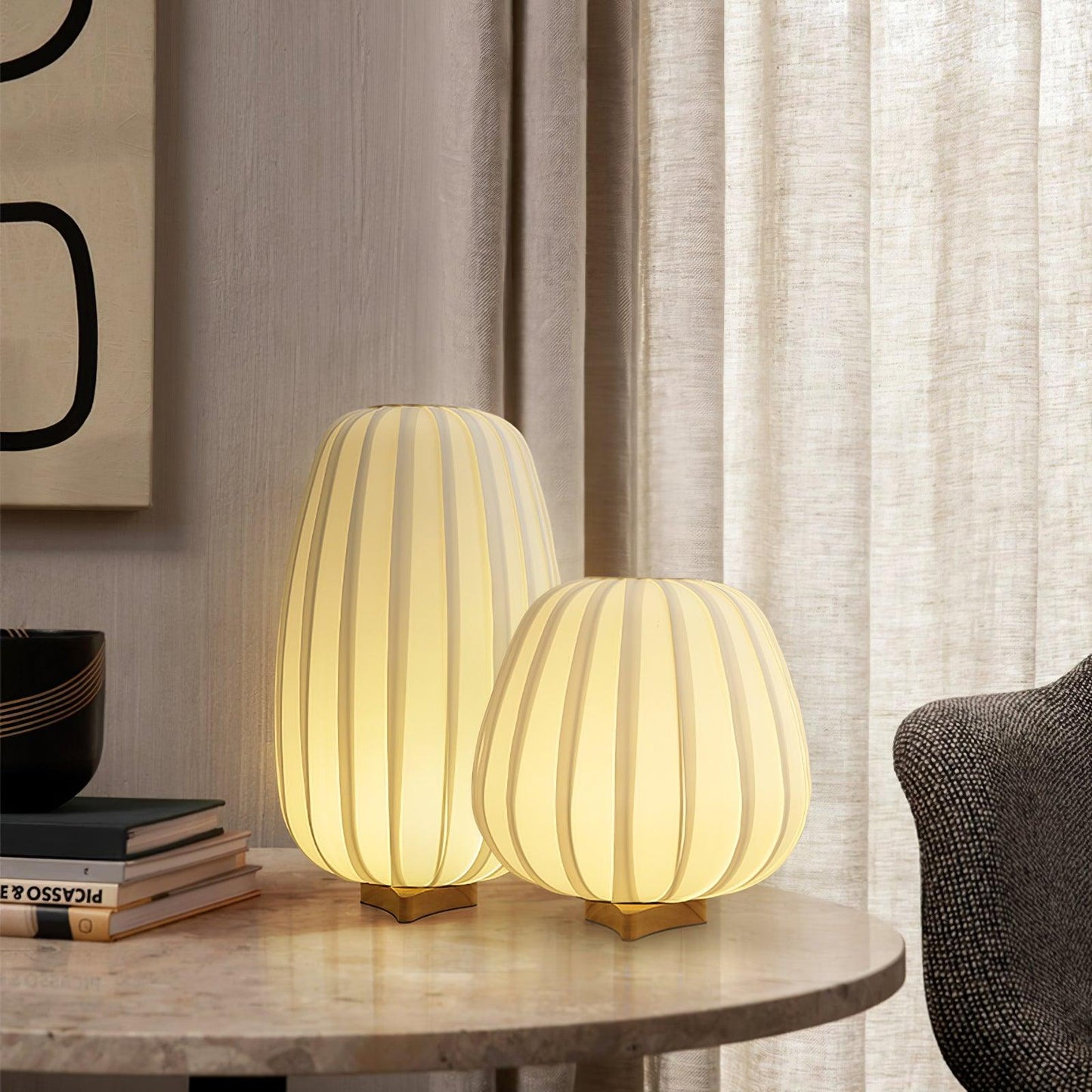 Fabric Minimalist Table Lamp With Bamboo Wood Design NALANI