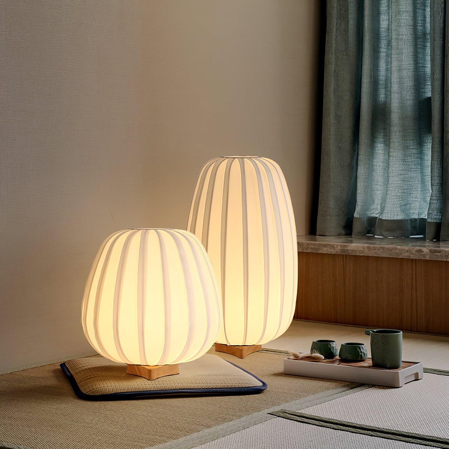 Fabric Minimalist Table Lamp With Bamboo Wood Design NALANI