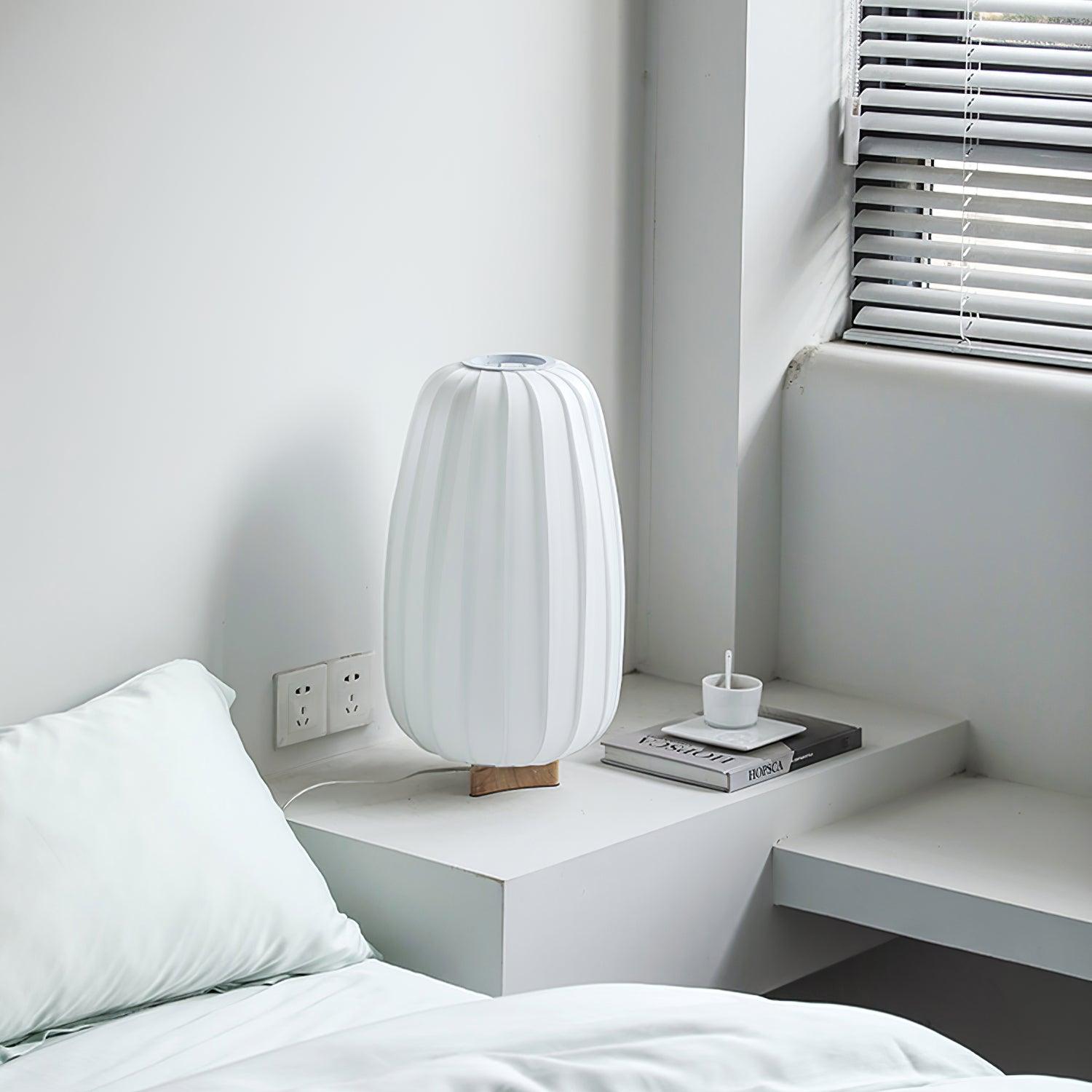 Fabric Minimalist Table Lamp With Bamboo Wood Design NALANI