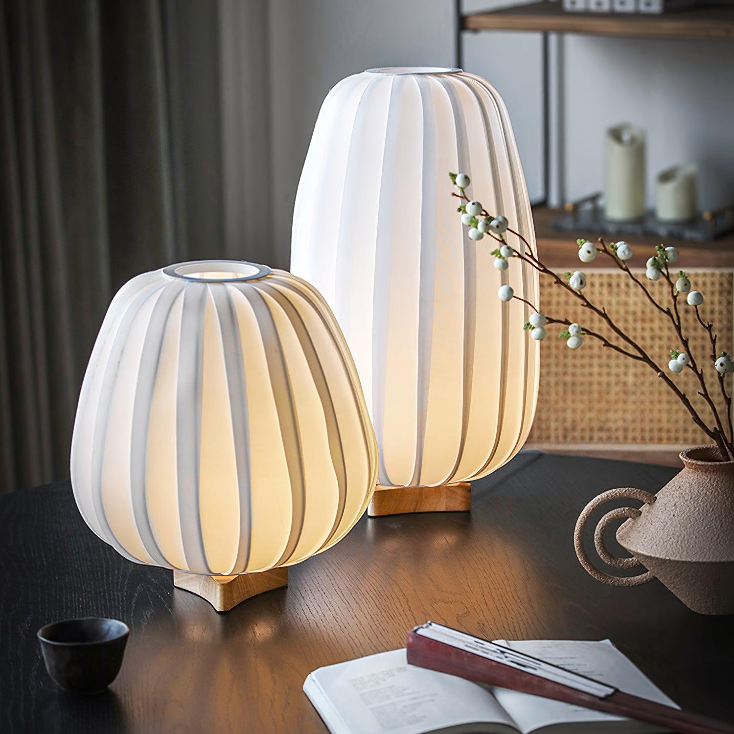 Fabric Minimalist Table Lamp With Bamboo Wood Design NALANI