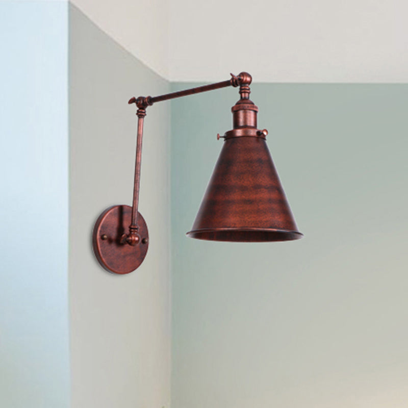 Farmhouse Cone Wall Sconce Iron Lighting Black Rust Bedroom Rust NALANI