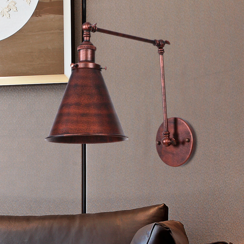 Farmhouse Cone Wall Sconce Iron Lighting Black Rust Bedroom NALANI