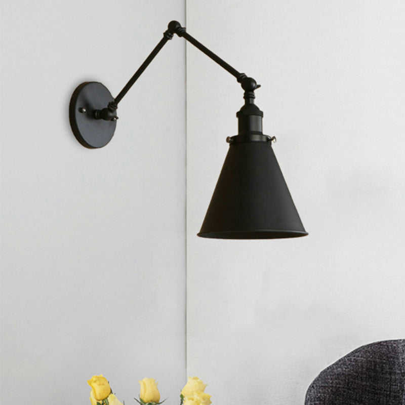 Farmhouse Cone Wall Sconce Iron Lighting Black Rust Bedroom Black NALANI