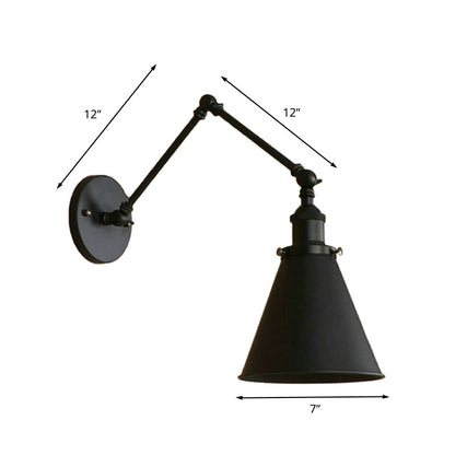 Farmhouse Cone Wall Sconce Iron Lighting Black Rust Bedroom NALANI