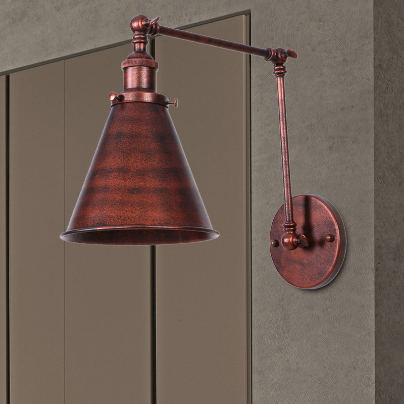 Farmhouse Cone Wall Sconce Iron Lighting Black Rust Bedroom NALANI