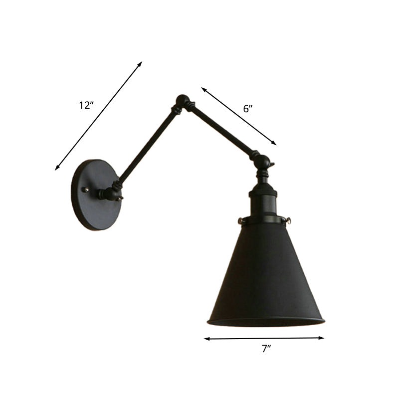 Farmhouse Cone Wall Sconce Iron Lighting Black Rust Bedroom NALANI