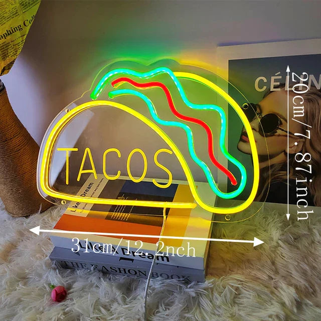 Fast Food Neon Sign Night Light LED Wall Decor Lamp Taco's 31*20cm NALANI