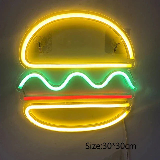 Fast Food Neon Sign Night Light LED Wall Decor Lamp Hamburger 2 30*30 cm NALANI
