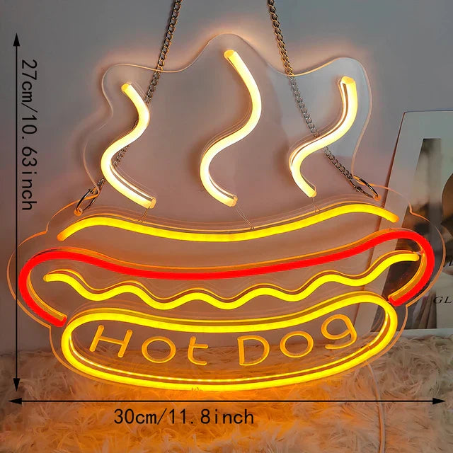 Fast Food Neon Sign Night Light LED Wall Decor Lamp Hotdogs 30*26cm NALANI