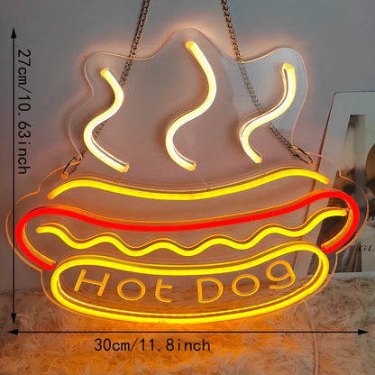 Fast Food Neon Sign Night Light LED Wall Decor Lamp Hotdogs 30*26cm NALANI