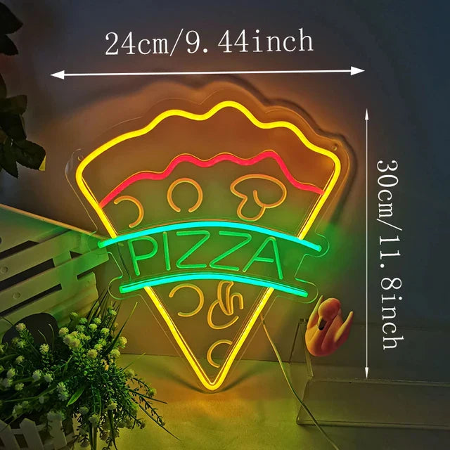 Fast Food Neon Sign Night Light LED Wall Decor Lamp Pizza 30*34cm NALANI