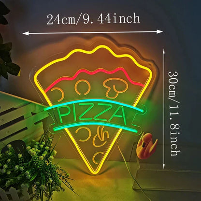 Fast Food Neon Sign Night Light LED Wall Decor Lamp Pizza 30*34cm NALANI