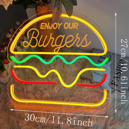 Fast Food Neon Sign Night Light LED Wall Decor Lamp Hamburger 1 27*30 cm NALANI