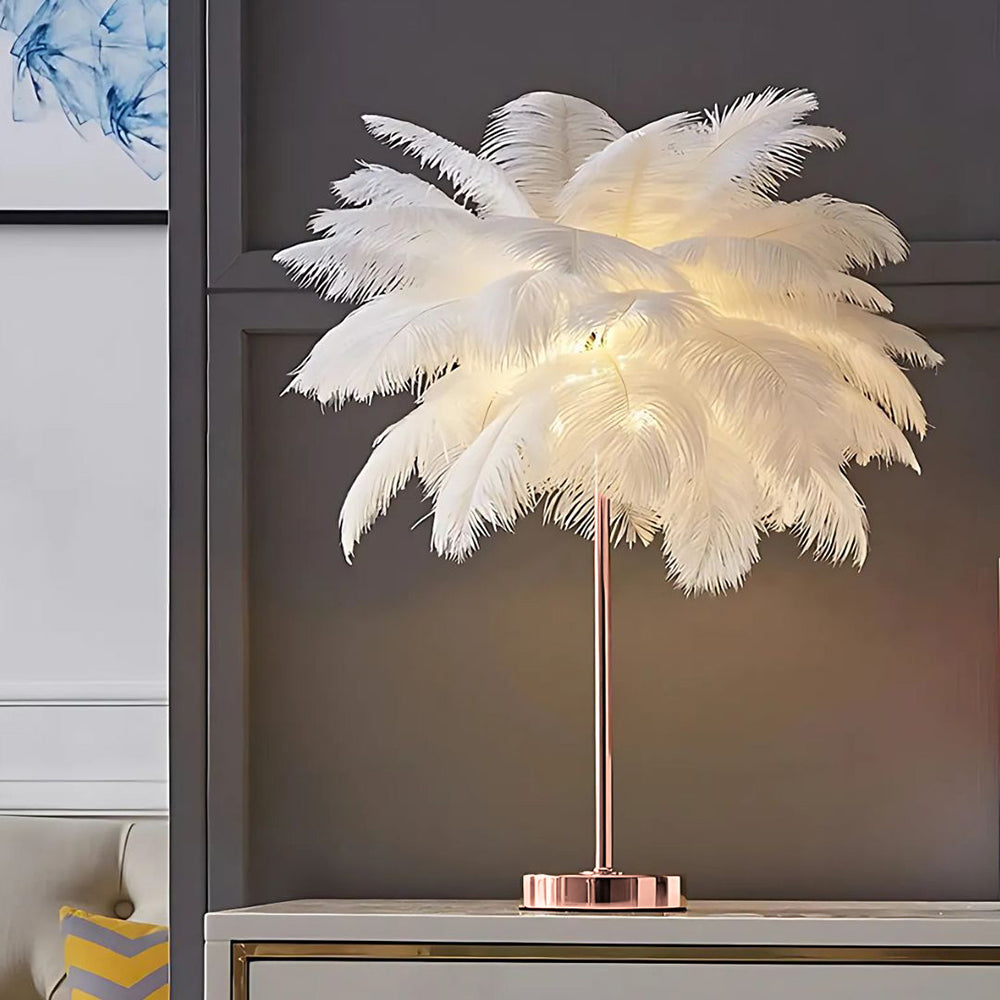 Feather Palm Tree Lamp with Remote Control for Serene Ambiance White Rose Gold NaLani
