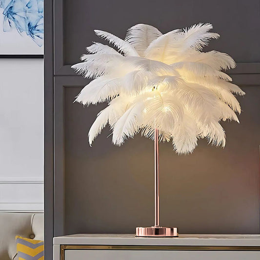Feather Palm Tree Lamp with Remote Control for Serene Ambiance White Rose Gold NaLani