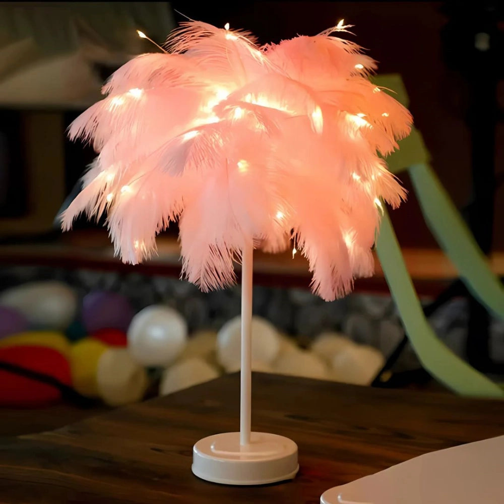 Feather Palm Tree Lamp with Remote Control for Serene Ambiance Pink White NaLani