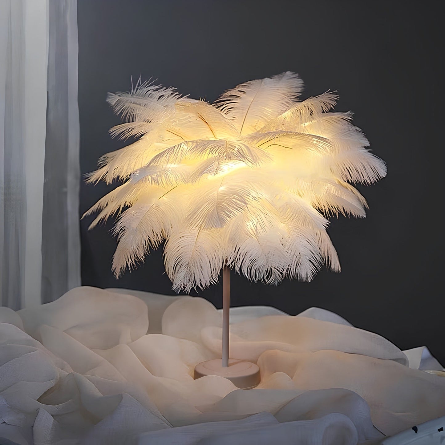 Feather Palm Tree Lamp with Remote Control for Serene Ambiance White White NaLani