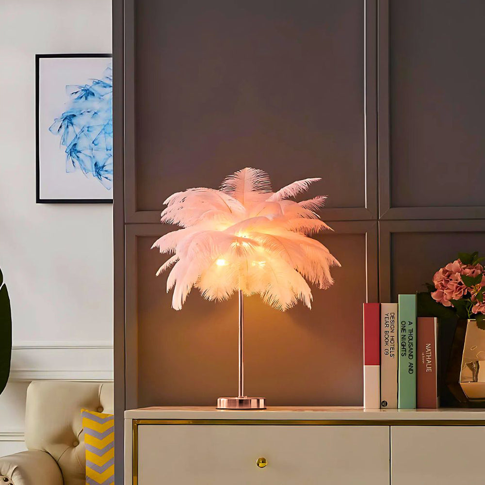 Feather Palm Tree Lamp with Remote Control for Serene Ambiance Pink Rose Gold NaLani