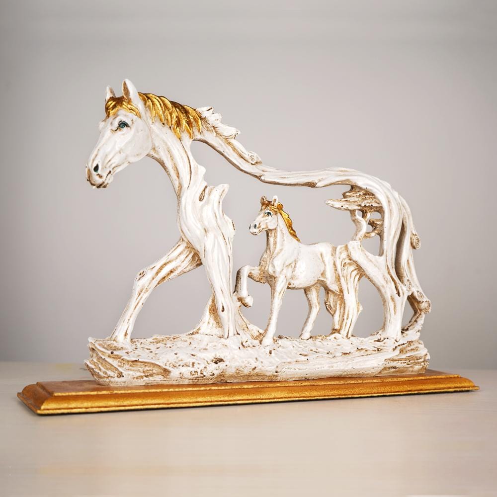 Feng Shui Galloping Horse Showpiece for Success and Decor Gold White NaLani