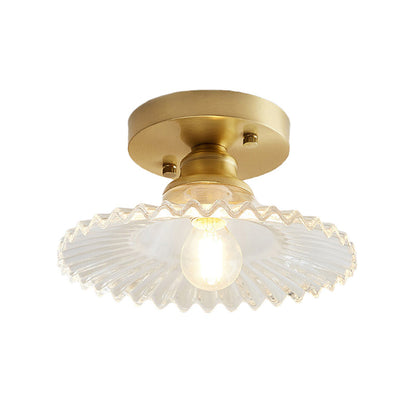 Flared Semi Flush Mount Light with Ribbed Clear Green Glass NaLani