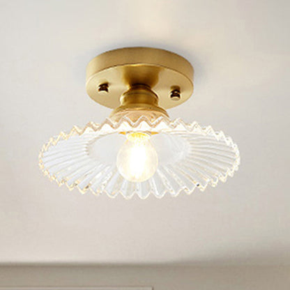 Flared Semi Flush Mount Light with Ribbed Clear Green Glass Clear NaLani