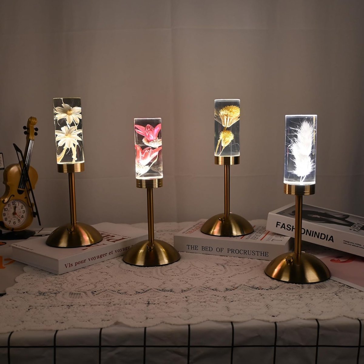 Floral Table Lamp with Real Flowers for Modern Home Decor NaLani